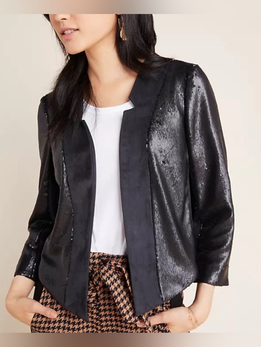 Black Sequin Cropped Jacket by Anthropologie